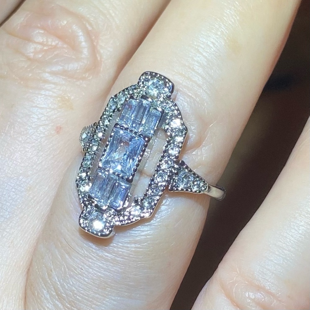 Art Deco faux Diamond ring stamped sterling silver
